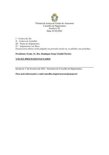 Pauta de Julgamento do Conselho da Magistratura para o dia 01/02/2022