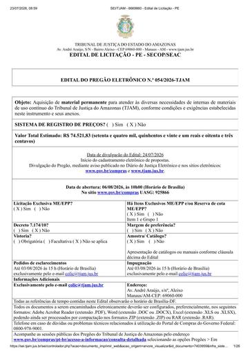 PREGÃO ELETRÔNICO Nº 054/2026 - EDITAL DE LICITAÇÃO