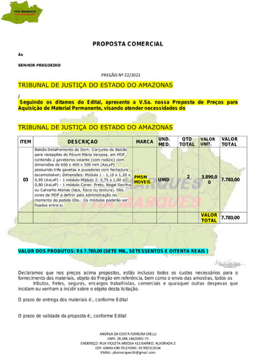 PREGÃO ELETRÔNICO Nº 022/2021 - PROPOSTA RETIFICADA - ITEM 3 - ANDREA DA COSTA