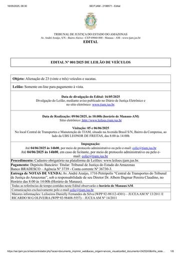 LEILÃO ADMINISTRATIVO ELETRÔNICO Nº 001/2025 - EDITAL