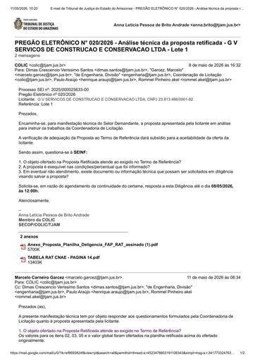 PREGÃO ELETRÔNICO Nº 020/2026 - DILIGÊNCIA COLIC À SEINF - PROPOSTA RETIFICADA - G V SERVICOS DE CONSTRUCAO E CONSERVACAO LTDA - LOTE 1