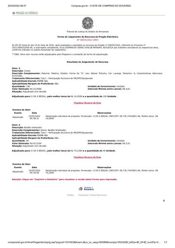 PREGÃO ELETRÔNICO Nº 033/2021 - TERMO DE JULGAMENTO/ADJUDICAÇÃO