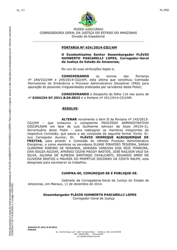 Portaria nº424/2014-CGJ/AM (Altera o item II da Portaria nº 145/2013-CGJ/AM para redesignar os integrantes da Comissão)
