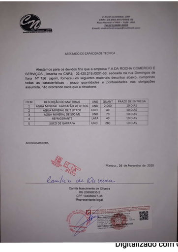 PREGÃO ELETRÔNICO Nº 009/2020 - HABILITAÇÃO - DOC. COMPLEMENTAR - Y A DA ROCHA