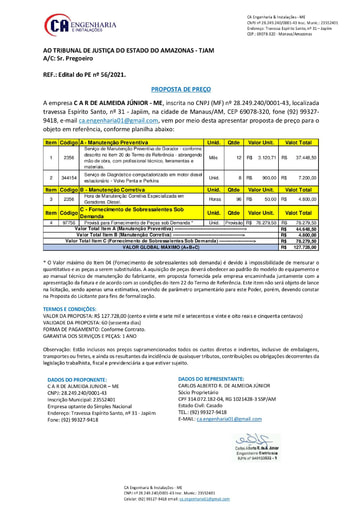PREGÃO ELETRÔNICO Nº 56/2021 - PROPOSTA - CAR