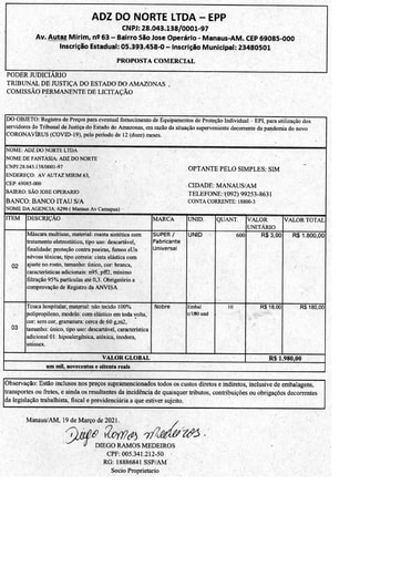 PREGÃO ELETRÔNICO Nº 002/2021 - PROPOSTA RETIFICADA - ITEM 3 - ADZ DO NORTE