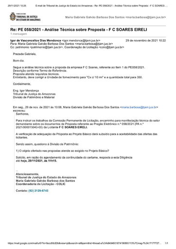 PREGÃO ELETRÔNICO Nº 58/2021 - DILIGÊNCIA COLIC À DIVISÃO DE PATRIMÔNIO - PROPOSTA - F C SOARES