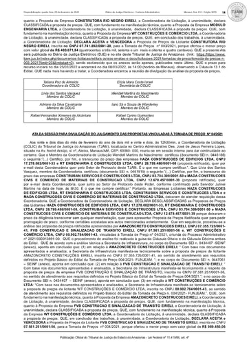 TOMADA DE PREÇOS Nº 004/2021 - ATA DA SESSÃO - DIVULGAÇÃO DO RESULTADO DAS ANÁLISES DE PROPOSTA (DJE)