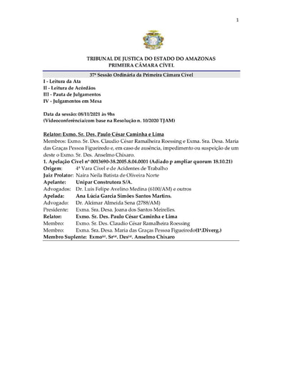PAUTA DE JULGAMENTO DA 1ª.C.CÍVEL DE 08. 11 .2021 (com Adiados)
