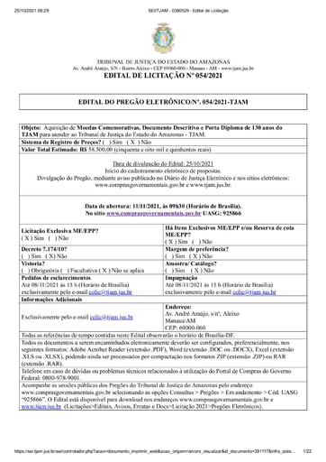 PREGÃO ELETRÔNICO Nº 54/2021 - EDITAL DE LICITAÇÃO