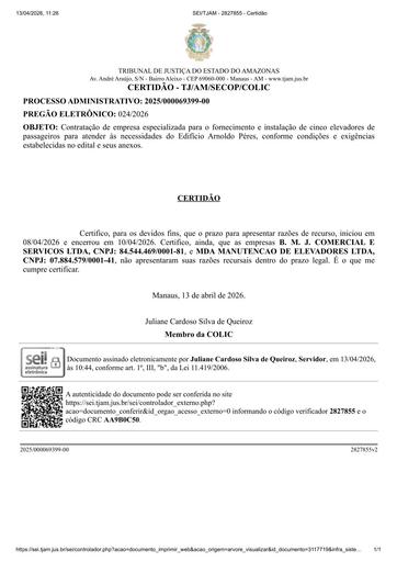 PREGÃO ELETRÔNICO Nº 024/2026 - CERTIDÃO DE RAZÕES NÃO APRESENTADAS