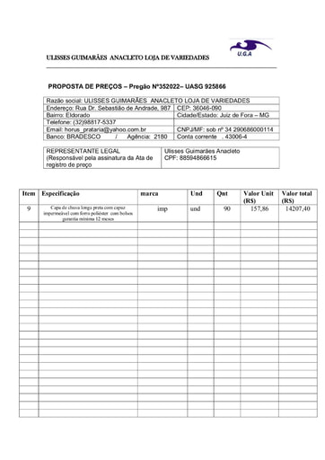 PREGÃO ELETRÔNICO Nº 035/2022 - PROPOSTA - ITEM 9