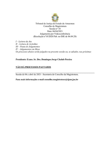 Pauta de Julgamento do Conselho da Magistratura para o dia 06.04.2021