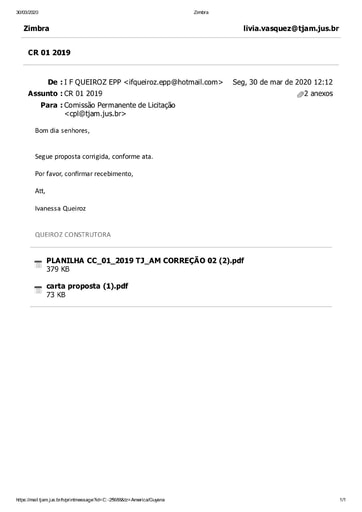 CONCORRÊNCIA Nº 001/2019 – PROPOSTA RETIFICADA - QUEIROZ