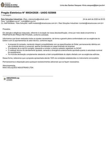 PREGÃO ELETRÔNICO Nº 024/2026 - PROPOSTA RETIFICADA - RAIO SOLUÇÕES