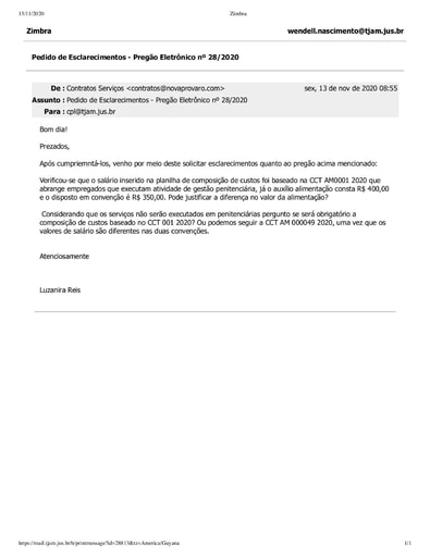 PREGÃO ELETRÔNICO Nº 028/2020 - PEDIDO DE ESCLARECIMENTO - LUZANIRA REIS