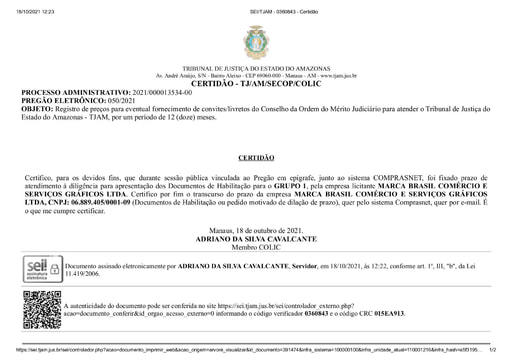 PREGÃO ELETRÔNICO Nº 50/2021 - CERTIDÃO DE DECURSO DE PRAZO - MARCA