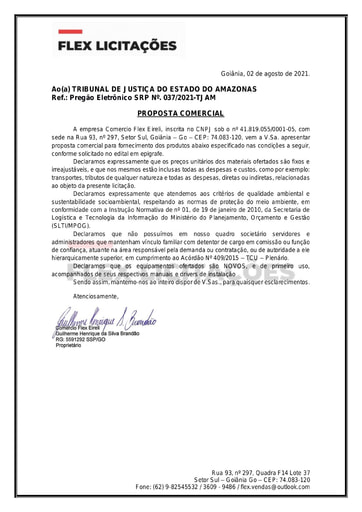 PREGÃO ELETRÔNICO Nº 037/2021 - PROPOSTA - ITEM 5 - COMERCIAL FLEX