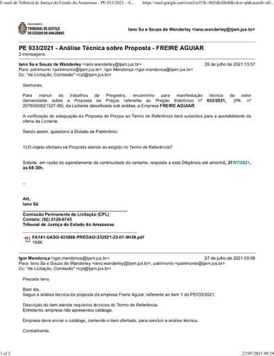 PREGÃO ELETRÔNICO Nº 033/2021 - DILIGÊNCIA CPL À DIVISÃO DE PATRIMÔNIO - PROPOSTA - FREIRE AGUIAR