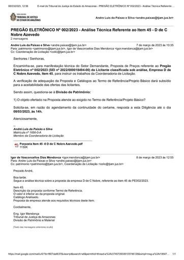 PREGÃO ELETRÔNICO Nº 002/2023 - DILIGÊNCIA COLIC À DVPM - ITEM 45 - D DE C NOBRE AZEVEDO
