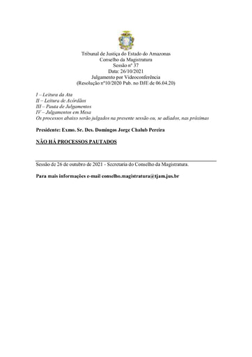Pauta de Julgamento do Conselho da Magistratura para o dia 26.10.2021