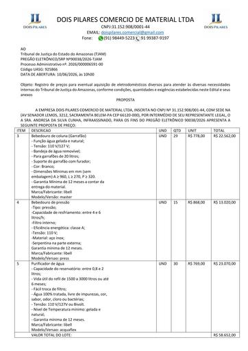 PREGÃO ELETRÔNICO Nº 038/2026 - PROPOSTA - DOIS PILARES - G2