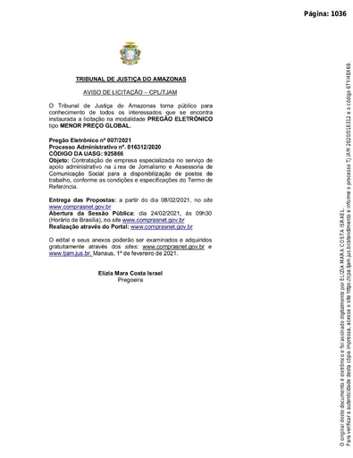 PREGÃO ELETRÔNICO Nº 007/2021 - AVISO DE LICITAÇÃO