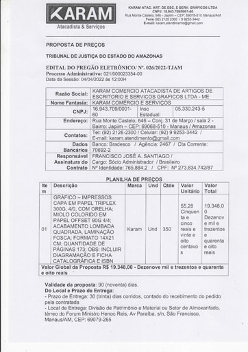 PREGÃO ELETRÔNICO Nº 026/2022 - PROPOSTA - KARAM