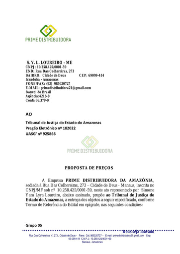 PREGÃO ELETRÔNICO Nº 018/2022 - PROPOSTA - GRUPO 5 - S. Y. L. LOUREIRO