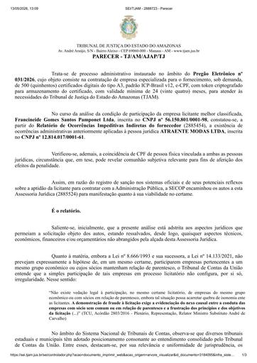 PREGÃO ELETRÔNICO Nº 031/2026 - MANIFESTAÇÃO AJAP - FRANCINEIDE GOMES SANTOS PAMPONET LTDA