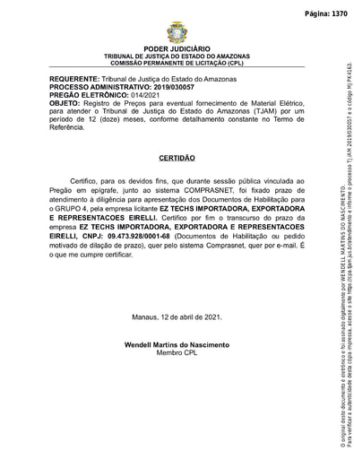 PREGÃO ELETRÔNICO Nº 014/2021 - CERTIDÃO - DECURSO DE PRAZO - GRUPO 4 - EZ TECHS