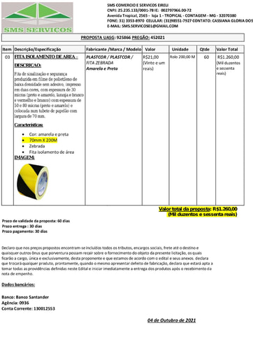 PREGÃO ELETRÔNICO Nº 45/2021 - PROPOSTA RETIFICADA - ITEM 3 - SMS