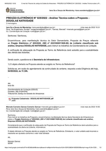 PREGÃO ELETRÔNICO Nº 025/2022 - DILIGÊNCIA COLIC À SECRETARIA DE INFRAESTRUTURA - PROPOSTA - DOUGLAS NATIVIDADE