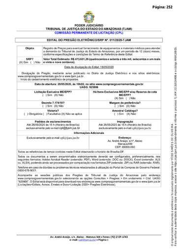 PREGÃO ELETRÔNICO Nº 011/2020 - EDITAL DE LICITAÇÃO