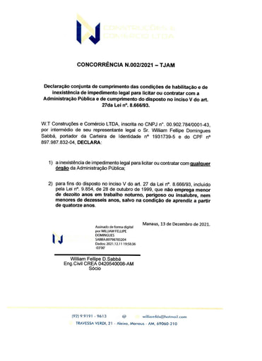 CONCORRÊNCIA Nº 002/2021 - DECLARAÇÕES - WT