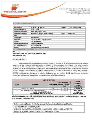PREGÃO ELETRÔNICO Nº 077/2022 - PROPOSTA -GRUPO 2 - JF TECNOLOGIA