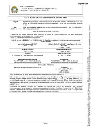 PREGÃO ELETRÔNICO Nº 23/2021 - EDITAL DE LICITAÇÃO