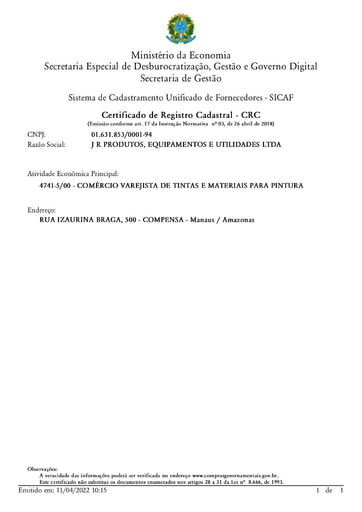 PREGÃO ELETRÔNICO N° 018/2022 - HABILITAÇÃO - SICAF E CNDT - J R PRODUTOS