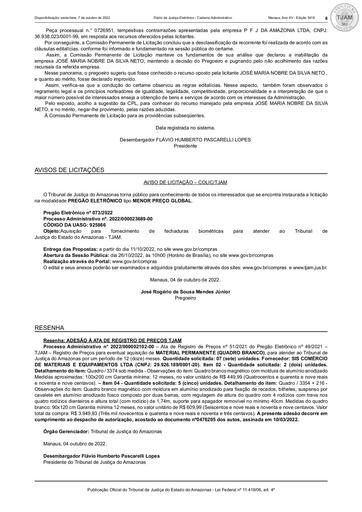 PREGÃO ELETRÔNICO Nº 073/2022 - AVISO DE LICITAÇÃO (DJE)