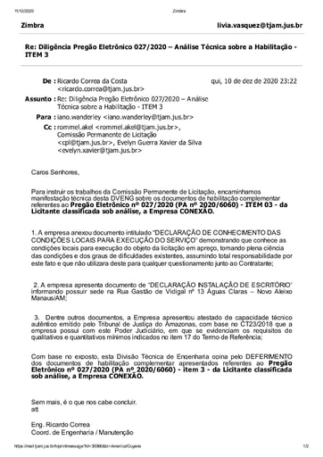 PREGÃO ELETRÔNICO Nº 027/2020 - DILIGÊNCIA CPL À DIVISÃO DE ENGENHARIA - DOCUMENTAÇÃO - ITEM 3 - CONEXÃO