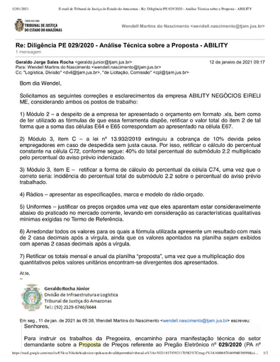 PREGÃO ELETRÔNICO Nº 029/2020 - DILIGÊNCIA CPL À DIVISÃO DE INFRAESTRUTURA E LOGÍSTICA - PROPOSTA - ABILITY