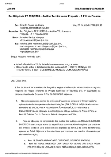 PREGÃO ELETRÔNICO Nº 020/2020 - DILIGÊNCIA CPL À DIVISÃO DE ENGENHARIA - PROPOSTA - A P M DA FONSECA