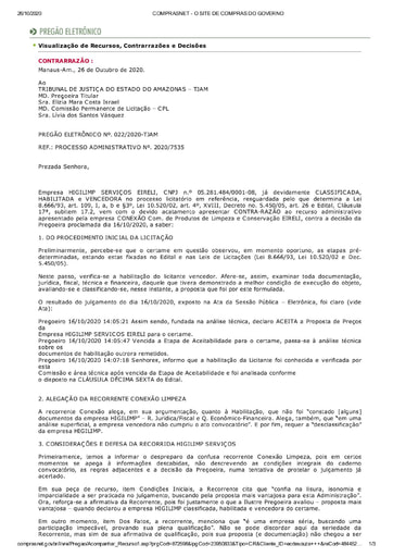 PREGÃO ELETRÔNICO Nº 022/2020 - CONTRARRAZÕES RECURSAIS - HIGILIMP X CONEXÃO
