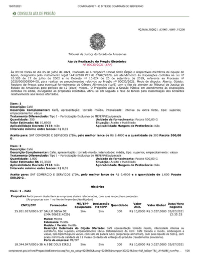 PREGÃO ELETRÔNICO Nº 030/2021 - ATA DA SESSÃO