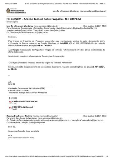 PREGÃO ELETRÔNICO Nº 48/2021 - DILIGÊNCIA - PROPOSTA - N S LIMPEZA
