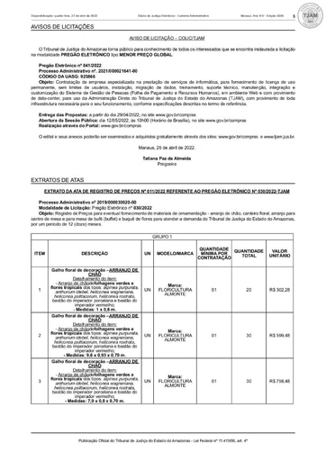 PREGÃO ELETRÔNICO Nº 041/2022 - AVISO DE LICITAÇÃO (DJE)