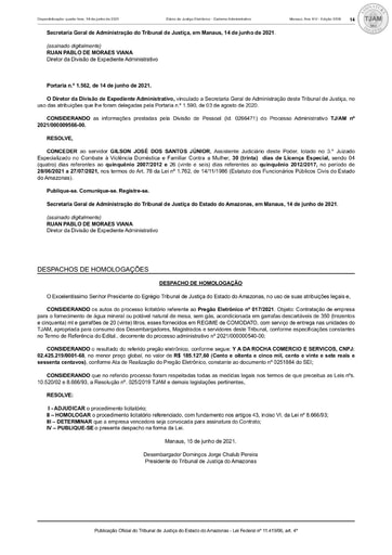 PREGÃO ELETRÔNICO Nº 017/2021 - DESPACHO DE HOMOLOGAÇÃO - DJE