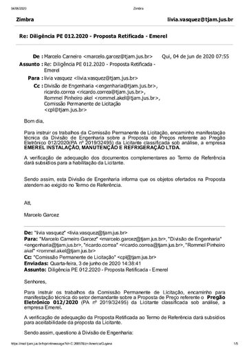 PREGÃO ELETRÔNICO N° 012/2020 – DILIGÊNCIA CPL À DIVISÃO DE ENGENHARIA - PROPOSTA - EMEREL