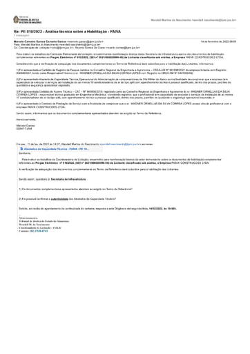 PREGÃO ELETRÔNICO Nº 010/2022 - DILIGÊNCIA COLIC À SECRETARIA DE INFRAESTRUTURA - DOCUMENTAÇÃO - PAIVA