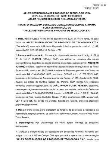 PREGÃO ELETRÔNICO Nº 039/2026 - DOCUMENTAÇÃO - APLEX DISTRIBUIDORA DE PRODUTOS DE TECNOLOGIA S.A